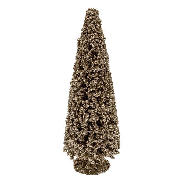 Tabletop Christmas tree decoration made with champagne beads