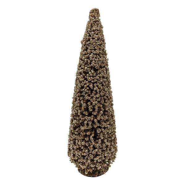Tabletop Christmas tree decoration made with champagne beads