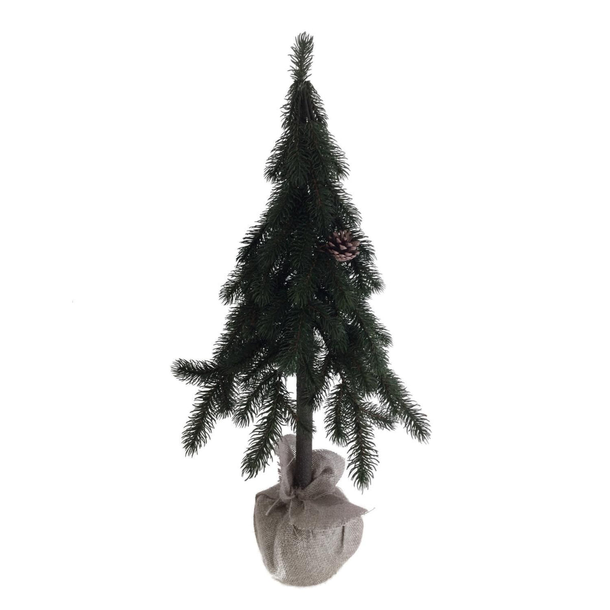 Green pine Christmas tree with burlap base