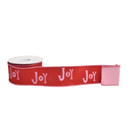 Red ribbon with pink "Joy" embroidered