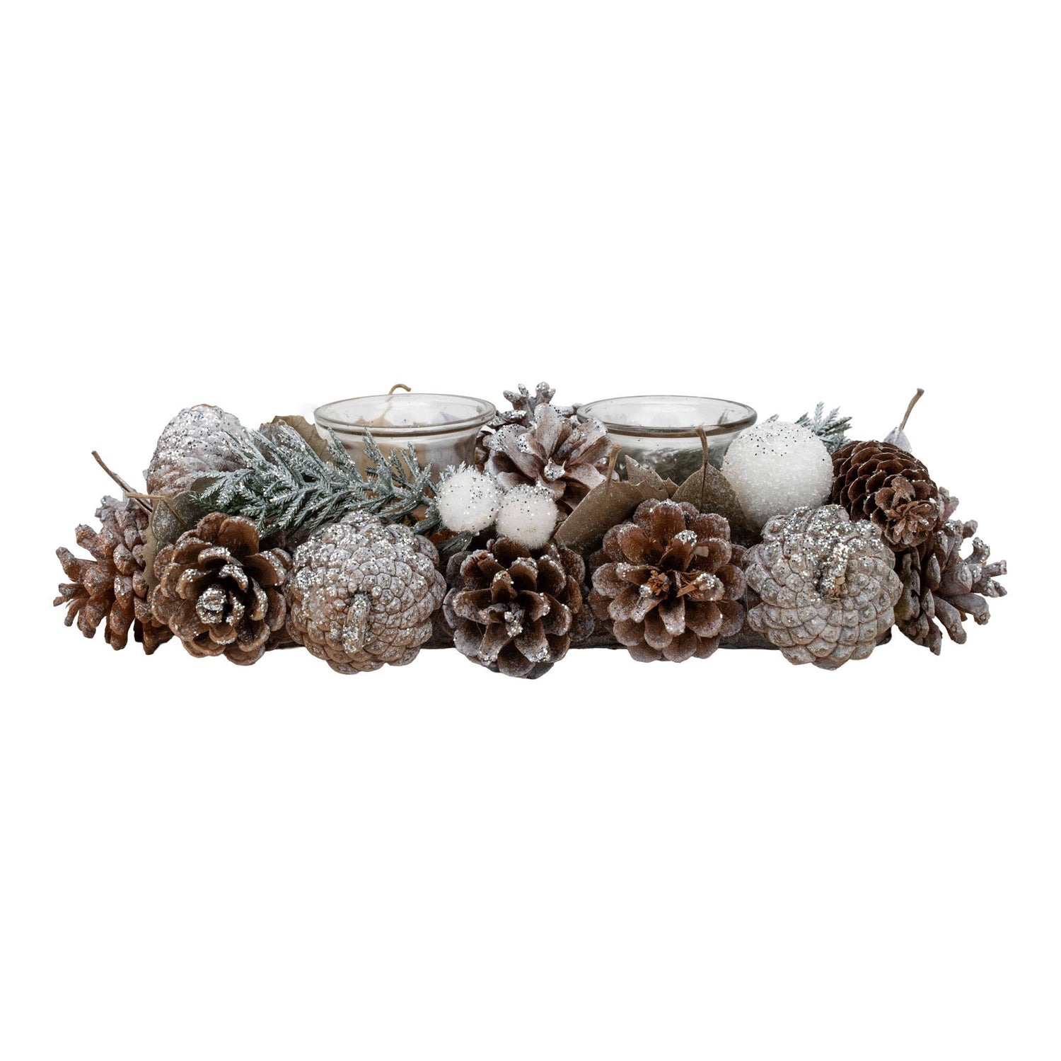 Double Candle Holder Silver Pinecone