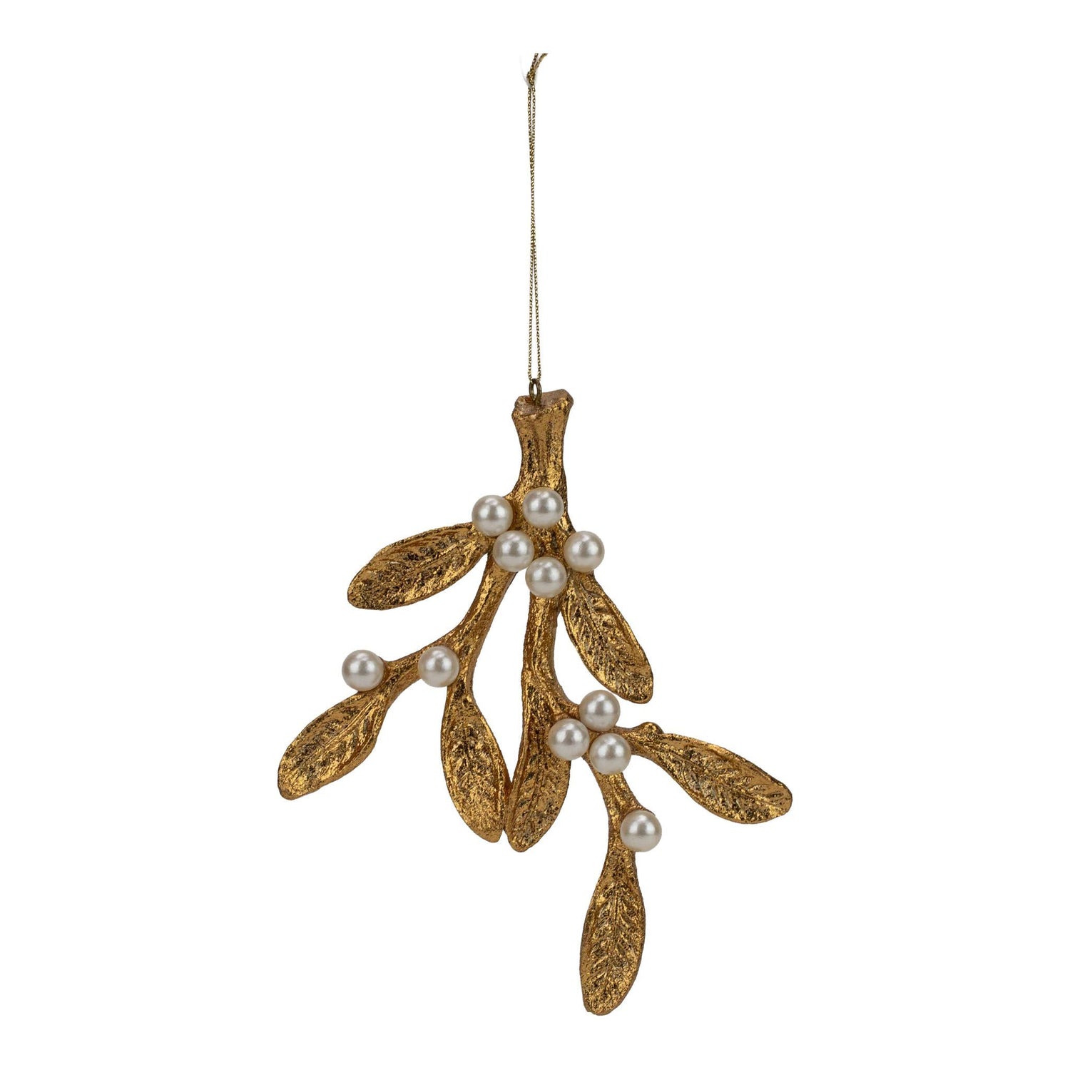 Mistletoe Leaf and Pearl Hanging 17cm