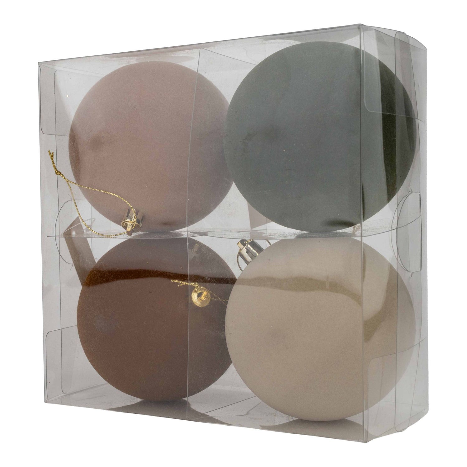 Flocked Baubles Earthy Mocha 10cm Pack of 4