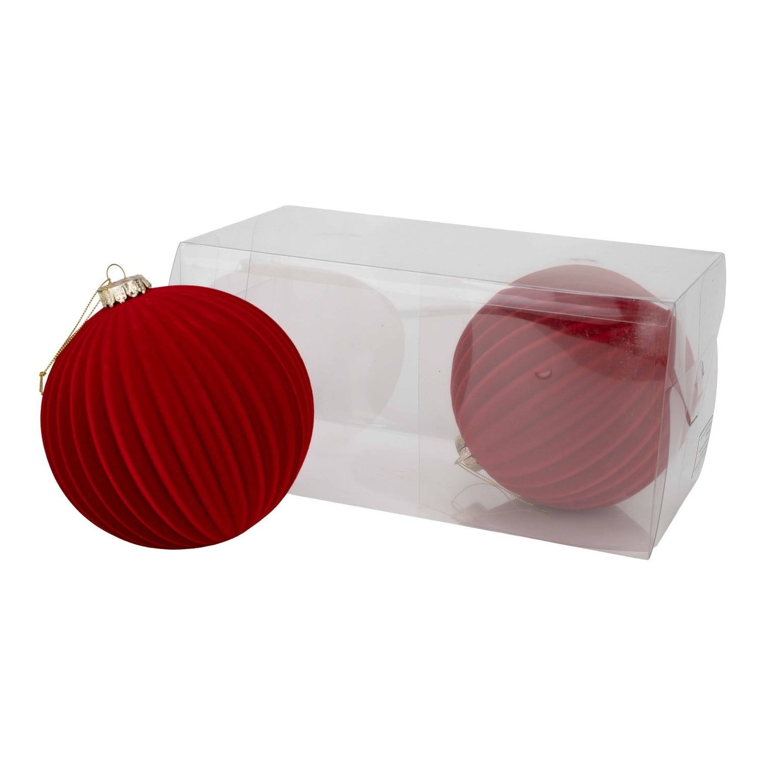 Flocked Red Lined Bauble 15cm Pack of 2