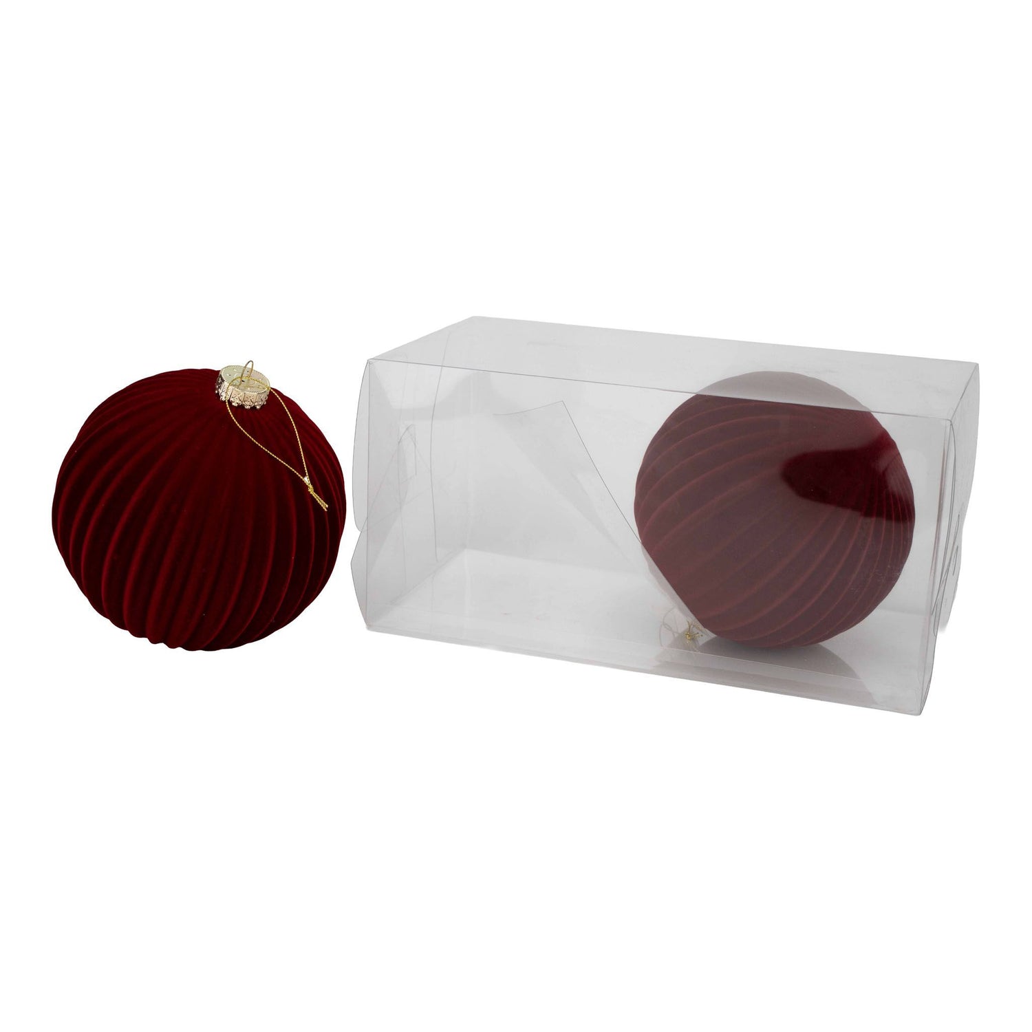 Flocked Burgundy Lined Bauble 15cm Pack of 2