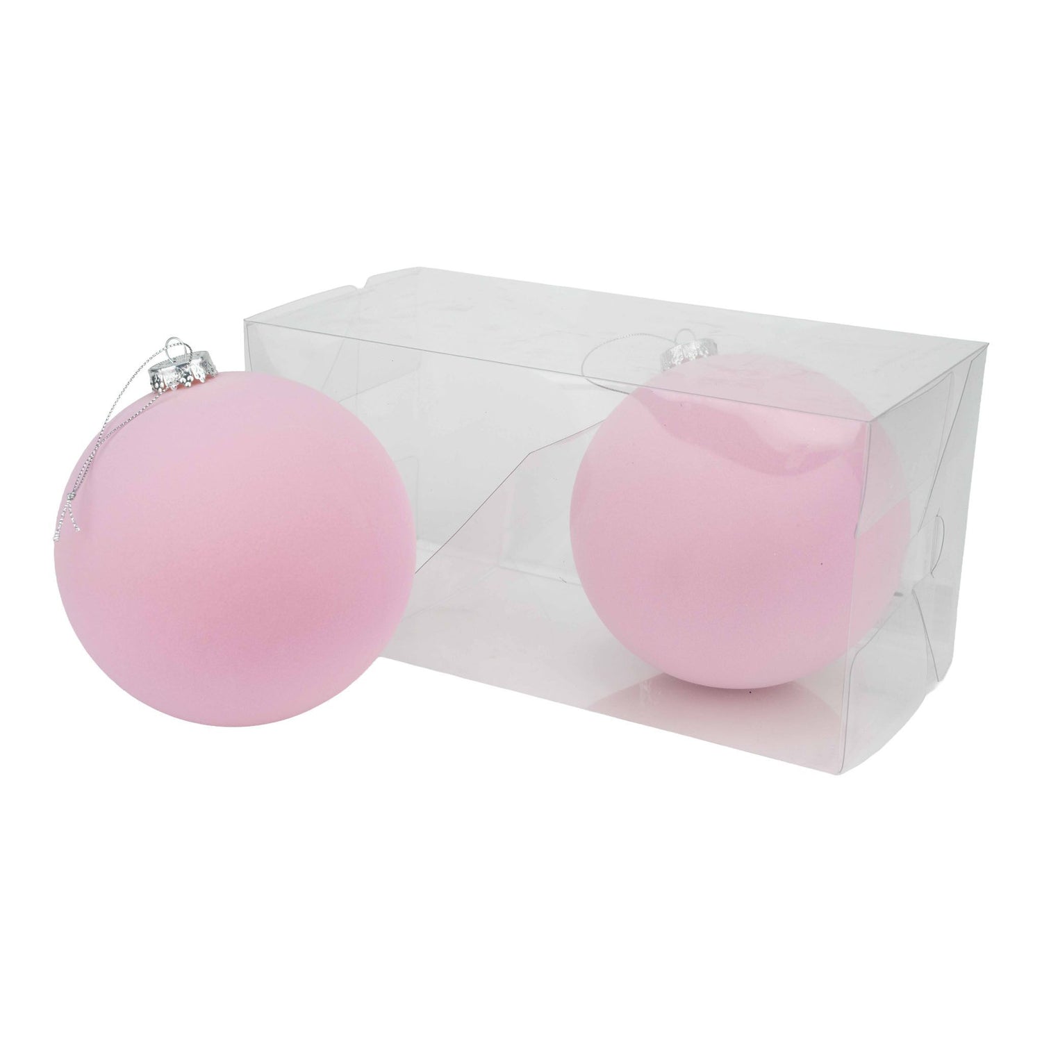 Flocked Musk Pink Bauble 15cm Pack of 2