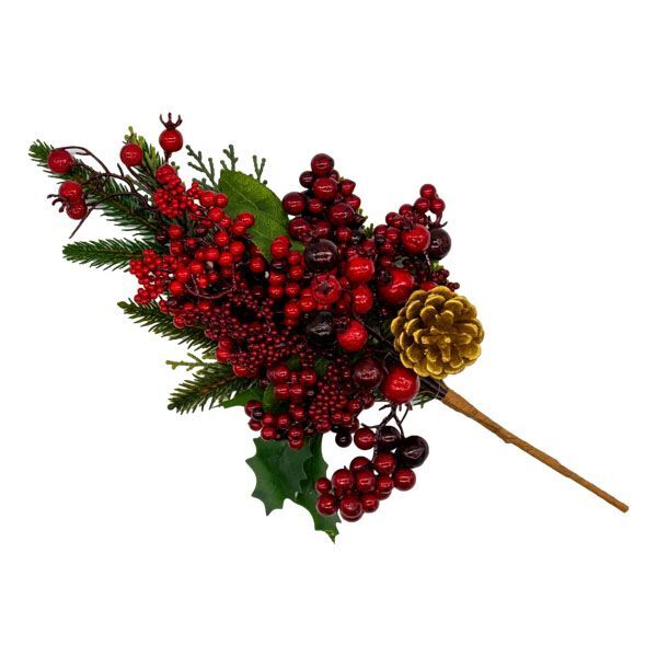 Spray with Red Berries and Gold Pinecone