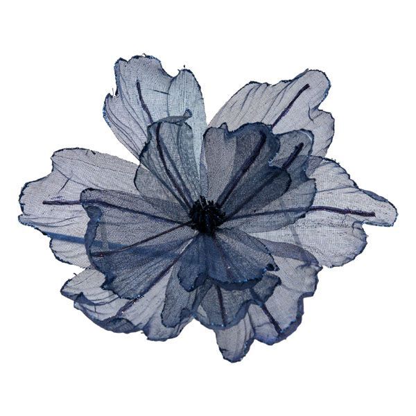 Sheer Flower Navy with Gold Edge