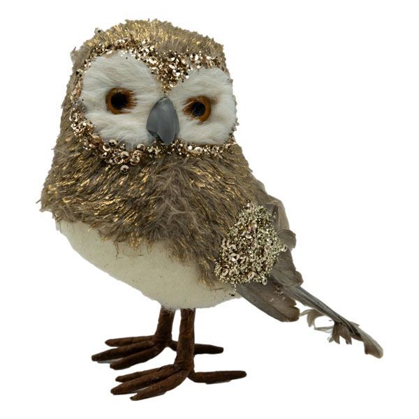 Owl Standing with Glitter 14cm