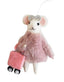Travelling Pink Mouse Felt Hanging Decoration 14cm