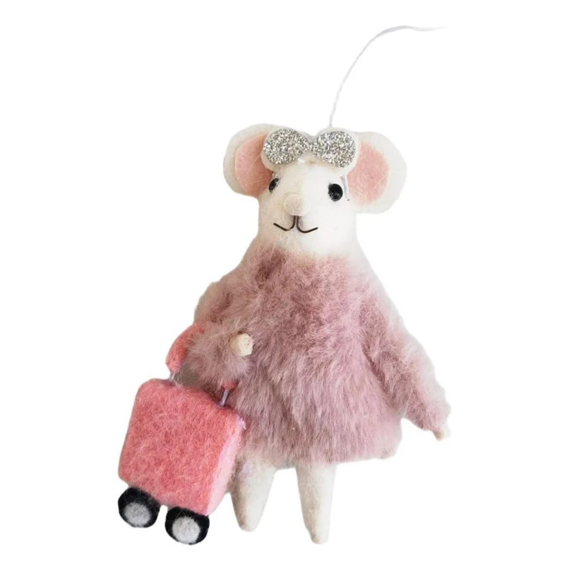 Travelling Pink Mouse Felt Hanging Decoration 14cm