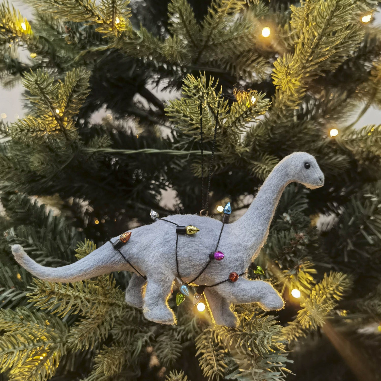 Blue Dinosaur Wrapped in Lights Hanging Decoration 16cm - Christmas Decorations Brisbane