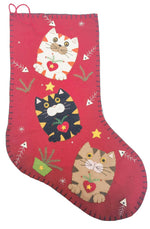 Fabric red Christmas stocking with cat design