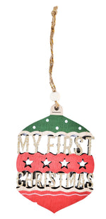 "My First Christmas" bauble-shaped wooden ornament