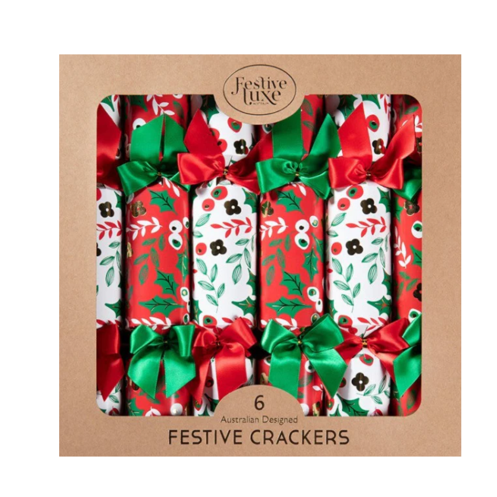 Holly Jolly Crackers Pack of 12 - Christmas Decorations Brisbane