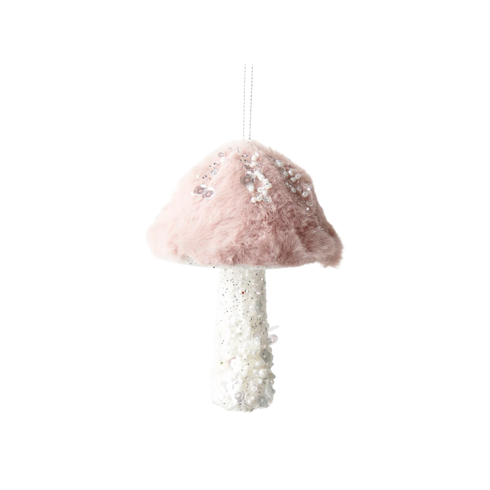 Mushroom Hanging Pink Glitter 16cm - Christmas Decorations Brisbane