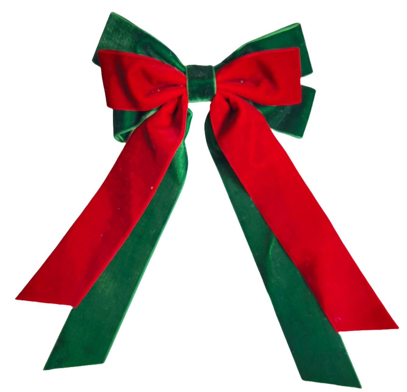Velvet Red & Green Bow With Clip 26cm
