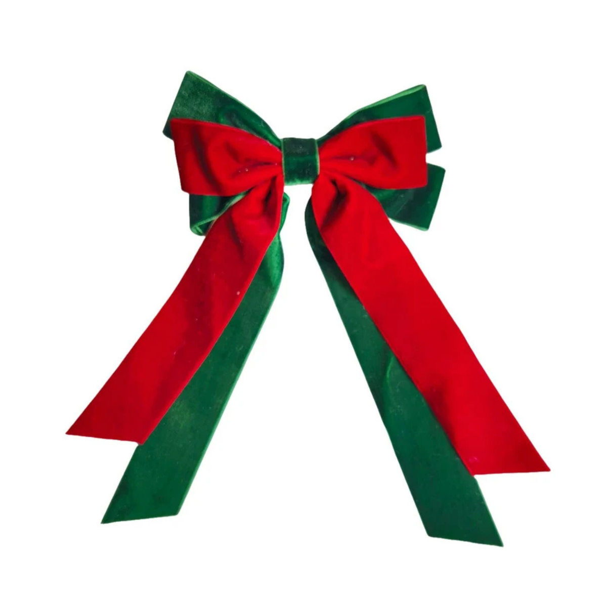 Velvet Red & Green Bow With Clip 26cm