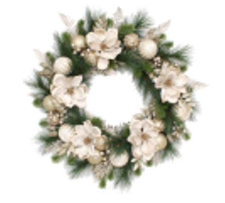 Wreath w/ Champagne Magnolia Flowers 76cm - Christmas Decorations Brisbane