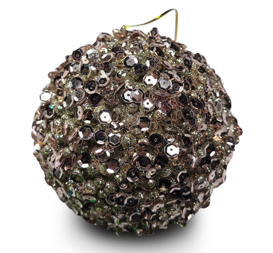 Bauble Sequin Champagne 10cm - Christmas Decorations Brisbane