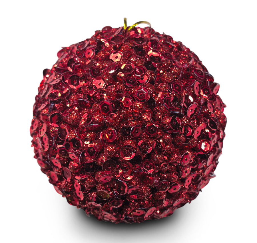 Bauble Sequin Red 10cm - Christmas Decorations Brisbane