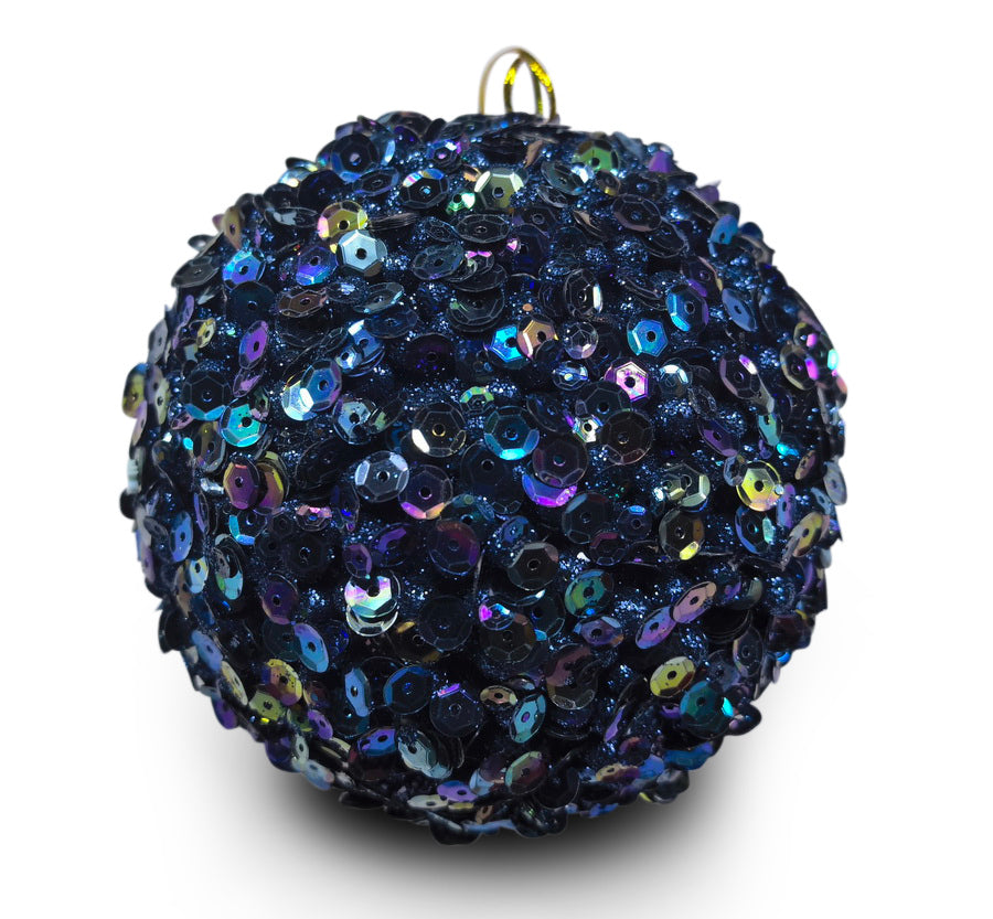 Bauble Sequin Dark Blue 10cm - Christmas Decorations Brisbane