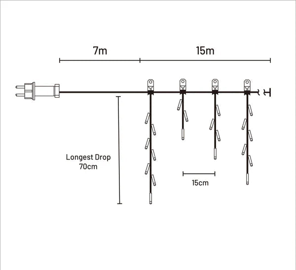 Light Icicle Connectable Clear Cable Cool White 15m - Christmas Decorations Brisbane