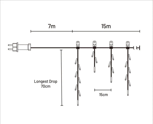 Light Icicle Connectable Clear Cable Warm White 15m - Christmas Decorations Brisbane