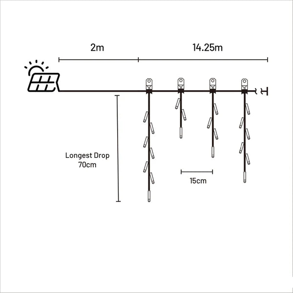 Light Icicle Solar Cool White 14m - Christmas Decorations Brisbane