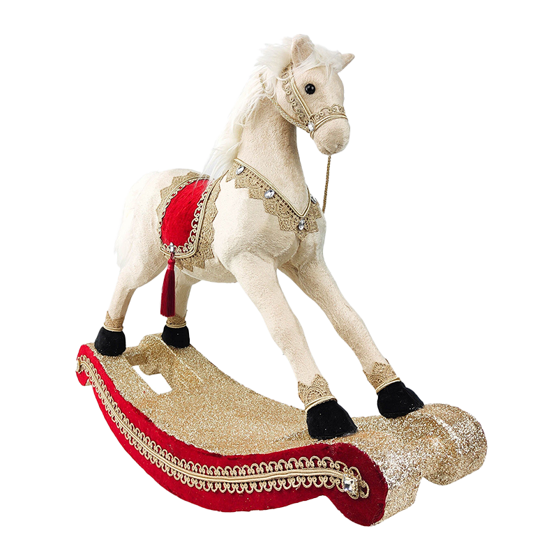 Christmas Rocking Horse Decoration Beige & Red 59cm