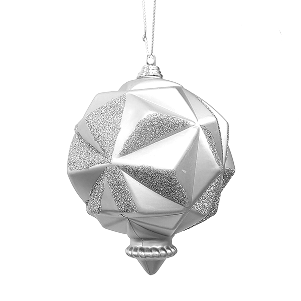 Bauble Finial Matte and Glitter Silver 100mm