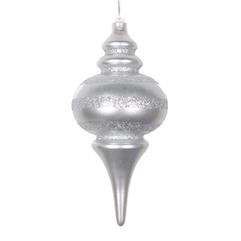 Finial Matte Silver with Silver Glitter 25cm - Christmas Decorations Brisbane