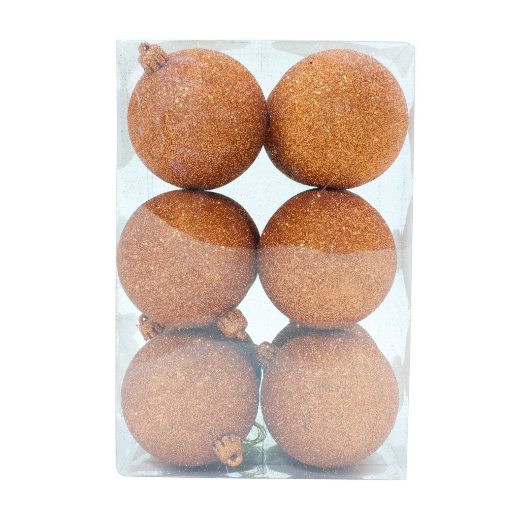 Bauble Glitter Copper 70mm  -12 Pack - Christmas Decorations Brisbane