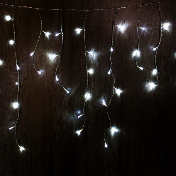 Connectable clear cable cool white icicle lights