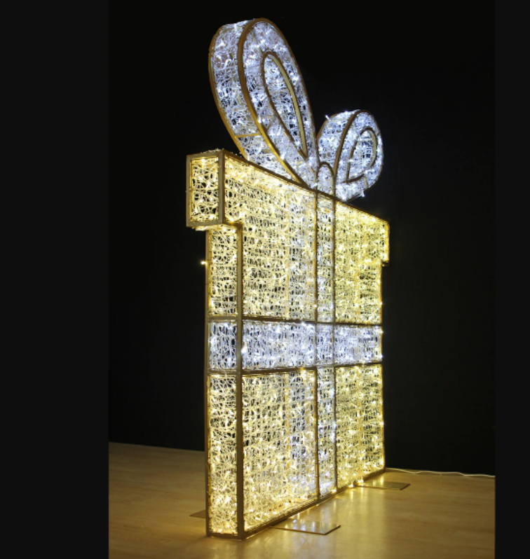 Gold Gift Box with White Ribbon 3D Indoor/Outdoor Decorations 2m - Christmas Decorations Brisbane