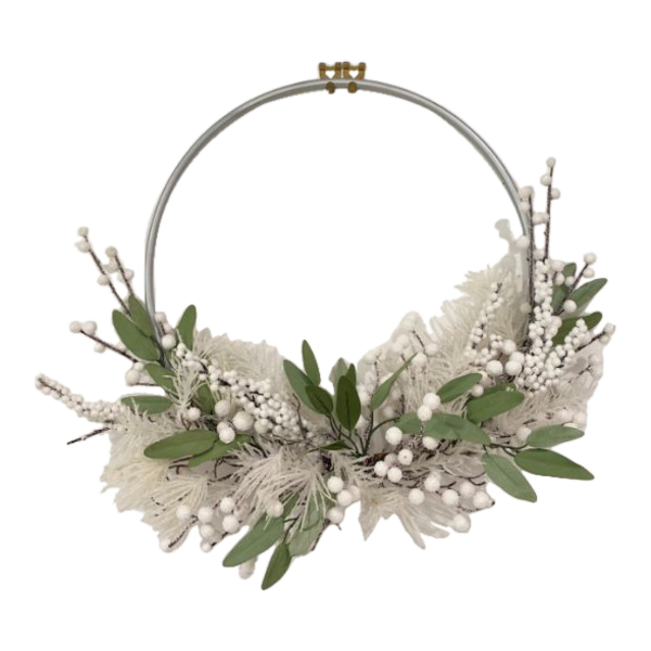 Wreath with Leaves Lucia White 60cm - Christmas Decorations Brisbane