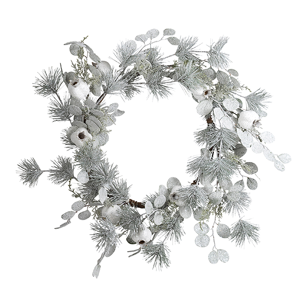 Wreath Flocked Eucalyptus 46cm - Christmas Decorations Brisbane