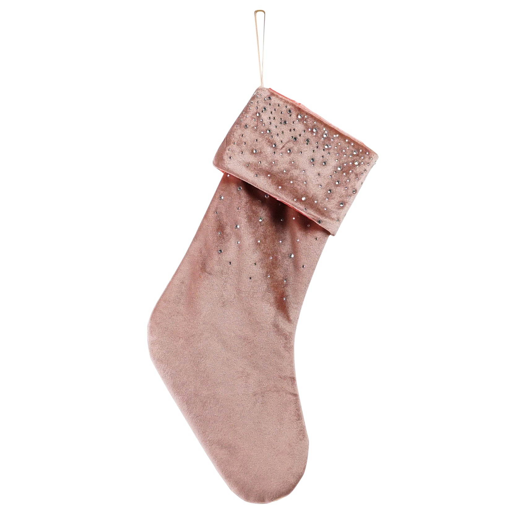 Pink velvet Christmas stocking with diamantes